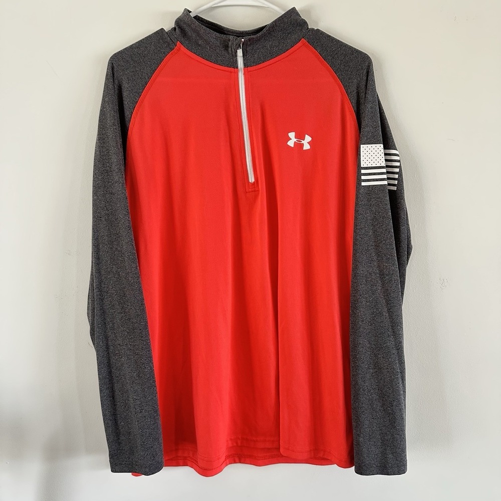 Under armour 1/4 Zip Pullover Mens L Orange Red Activewear Gym Training Flag